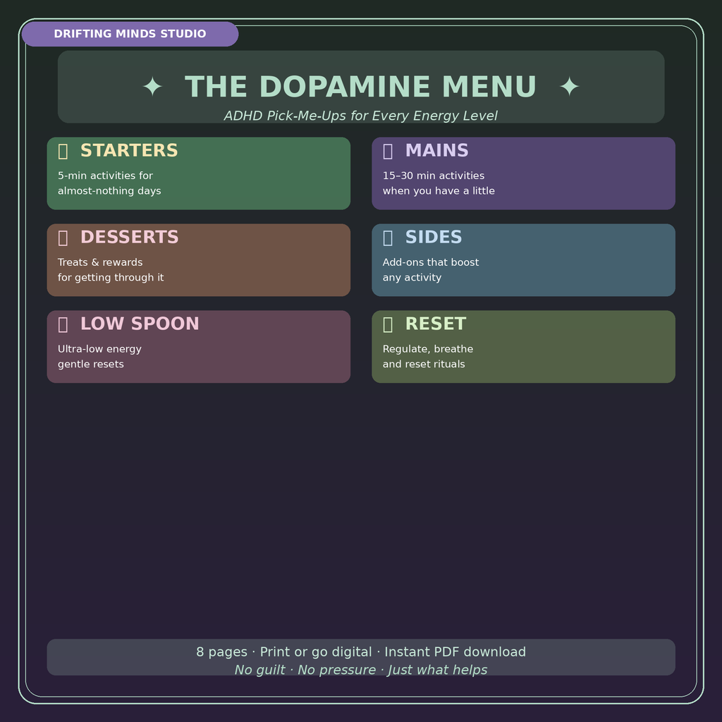 The Dopamine Menu - ADHD pick-me-ups printable pack cover