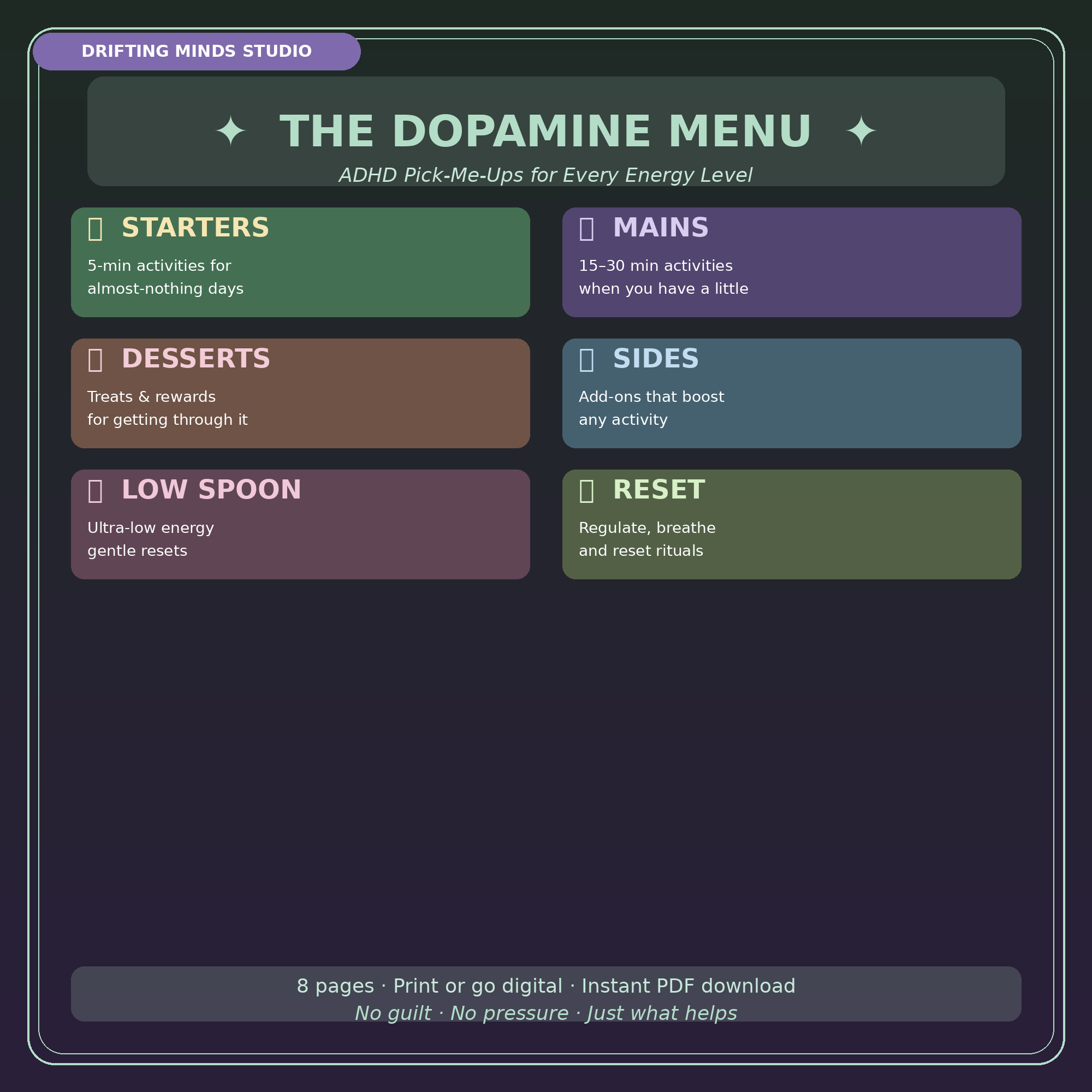 The Dopamine Menu - ADHD pick-me-ups printable pack cover